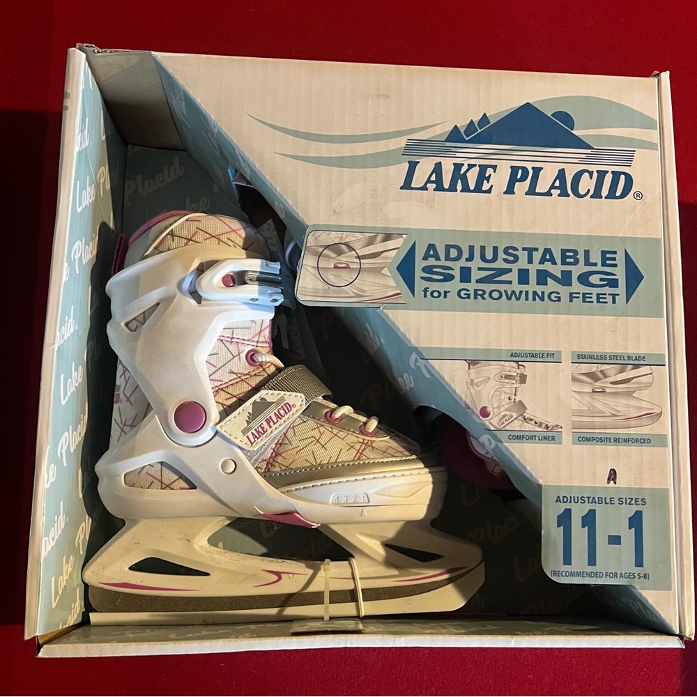 Kids Adjustable Ice Skates - White and Pink 11-1